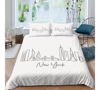 New York skylineSet Di Copripiumino morbida 3 pezzi motivo 3D con cerniera minimalist line art copripiumino con federa soffice for bambini adulti ragazzi Super king（260x220cm）