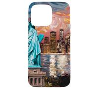 New York, statua, di, libertà, retro, arte, skyline, viaggio Custodia per iPhone 15 Pro Max
