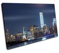 New York Statue of Liberty Night City SINGLE TELA parete arte foto stampa