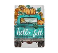New York Winter Street - Custodia da viaggio per passaporto da donna, Camion di zucca di girasole Hello Fall, Moderno