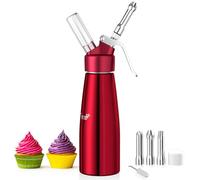 Newaner 500ml Sifone Panna Montata, sifon da Casa e Cucina Alluminio con 3 Ugelli in Acciaio Inox e 1 Spazzola da Pulizza, per Decorazione Torte di Compleanno Pasticceria Panna Gelato e Dessert