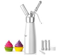 Newaner 500ml Sifone Panna Montata, sifon da Casa e Cucina Alluminio con 3 Ugelli in Acciaio Inox e 1 Spazzola da Pulizza, per Decorazione Torte di Compleanno Pasticceria Panna Gelato e Dessert