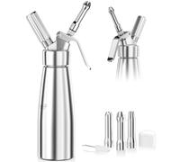 Newaner 500ml Sifone Panna Montata, sifon da Casa e cucina alluminio con 3 Ugelli in Acciaio Inox e 1 Spazzola da Pulizza, per Decorazione torte di Compleanno Pasticceria Panna Gelato e Dessert