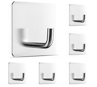 Newaner 6 Pezzi Ganci Adesivi, Ganci Portasciugamani Ganci Termoarredo Bagno in Acciaio Inox, Gancio Appendiabiti da Parete Autoadesivo, Senza Forare, per Cucina e Bagno Ufficio (D'argento)