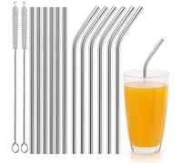 Newaner Cannucce Riutilizzabili In Acciaio Inossidabile 12 Pezzi (6 Dritte + 6 Curve), Cannucce Bubble Tea 21 cm con 2 Spazzole, Cannucce Metallo per Cocktail, Latte Freddo, Frullati, Caffè Freddo