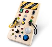 Newaner Giochi Bambini LED Busy Board Montessori, Pannello Sensoriale Montessori, Giochi Educativi in Legno con 8 Interruttori e 15 Luci a LED, Regalo per Bambini e Bambine 1 2 3 4 Anni