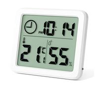 Newaner mini Termometro Digitale Ambiente Interno, Igrometro Professionale Portatile a Grande Schermo con Orologio, Bianco Preciso Termoigrometro, Misuratore Umiditàper Casa, cameretta, Ufficio, Serra