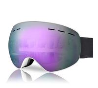 NewBEP Occhiali da sci e snowboard, protezione UV, anti-appannamento, per attività all'aperto, occhiali da sci OTG, per uomini, donne, ragazzi (montatura bianca, lenti viola)