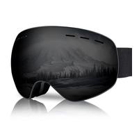 NewBEP Occhiali da sci e snowboard, protezione UV, anti-appannamento, per attività all'aperto, occhiali da sci OTG, per uomini, donne, ragazzi (montatura nera, lenti nere)