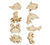 Newbested Confezione da 40 sagome in legno grezzo a forma di animali marini, polpi, squali, balene, delfini, tartarughe, granchi, calamari, cavallucci marini, decorazioni per la casa, progetti