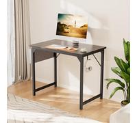 NEWBULIG Home Office Schreibtisch mit Ablage & Kopfhörerhaken Einfacher Moderna postazione di Lavoro, Nero, 33 inch