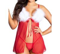 NewBull Babydoll da Donna Dessous, Camicia da Notte di Natale, Pigiama Erotico in Rete, Semitrasparente, Vestito da Notte, Rosso, Taglia unica