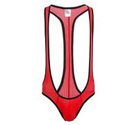 NewBull Body da uomo sexy con bretelle classiche borat mankini profondo scollo a V wrestling singlet body, Colore: rosso, Taglia unica