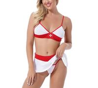 NewBull Costume da infermiera per donna Sexy Costume di Halloween Piccardia Cosplay Costume fantasia Set di biancheria intima uniforme gioco di ruolo costumi divertente per feste (Bra+gonna)