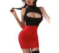 NewBull Costume sexy da donna, per cosplay, da segretaria (nero + rosso)