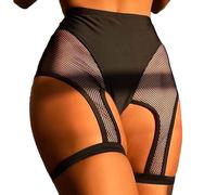 NewBull Donna Pantaloncini a Rete con Giarrettiere Sexy Maglia Corta Pantaloncini a Vita Alta Elastico e Trasparente Pantaloni Sportivi Neri con Imbracatura per Gambe Pole Dance Club