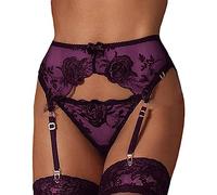 NewBull Sexy Reggicalze per Donna Set Giarrettiere e Perizoma Completi di Biancheria Intima Reggicalze con 4 Cinghie Reggicalze a Vita Alta Hot Regolabili per Calze Curvy Lingerie di Pizzo (Viola)