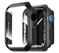 NEW'C 2 Pezzi Cover + Pellicola Prottetiva - Custodia HD con protezione in vetro temperato integrata per Apple Watch 45mm Series 8/7 - Nera