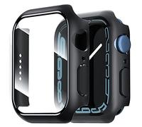 NEW'C 2 Pezzi Cover + Pellicola Prottetiva per Apple Watch Series 8/7 41mm - Custodia HD con protezione in vetro temperato integrata per Apple Watch 41mm Serie 8/7 - Nera