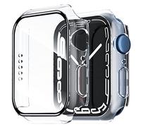 NEW'C 2 Pezzi Cover + Pellicola Prottetiva per Apple Watch Series 8/7 45mm - Custodia HD con protezione in vetro temperato integrata per Apple Watch 45mm Series 8/7 - Trasparente