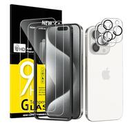 NEW'C 2 x Pellicola Vetro Temperato per iPhone 15 Pro (6,1 Pollici) e 2 x Pellicola Vetro Protettiva Fotocamera Posteriore-Strumento di installazione semplice incluso-Ultra resistente-Trasparente HD