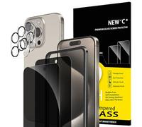 NEW'C 2x Pellicola Protettiva Privacy per iPhone 15 Pro (6,1 Pollici) e 2x Pellicola Vetro Protettiva Fotocamera Posteriore-Strumento di installazione semplice incluso-Angolo di privacy di 28 gradi