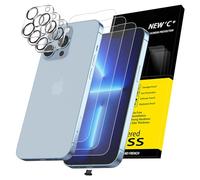 NEW'C 3 x Pellicola Vetro Temperato per iPhone 13 Pro (6,1 Pollici) e 3 x Pellicola Vetro Protettiva Fotocamera Posteriore +Tappo Antipolvere - Vetro Durezza 9H - Ultra resistente - Trasparente HD