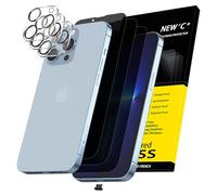 NEW'C 3x Pellicola Protettiva Privacy per iPhone 13 Pro (6,1 Pollici) e 3x Pellicola Vetro Protettiva Fotocamera Posteriore + Tappo Antipolvere -Angolo di Privacy 28 Gradi Migliorato-Ultra resistente