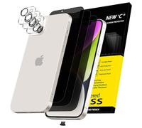 NEW'C 3x Pellicola Protettiva Privacy per iPhone 14 Plus (6,7 Pollici) e 3x Pellicola Vetro Protettiva Fotocamera Posteriore + Tappo Antipolvere -Angolo di Privacy 28 Gradi Migliorato-Ultra resistente