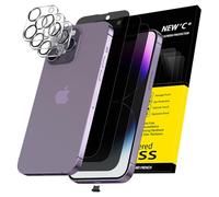 NEW'C 3x Pellicola Protettiva Privacy per iPhone 14 Pro (6,1 Pollici) e 3x Pellicola Vetro Protettiva Fotocamera Posteriore + Tappo Antipolvere -Angolo di Privacy 28 Gradi Migliorato-Ultra resistente