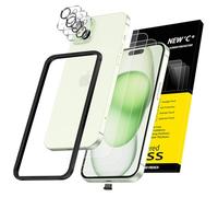 NEW'C 3x Pellicola Vetro Temperato per iPhone 15 Plus (6,7") e 3x Pellicola Vetro Protettiva Fotocamera Posteriore+Tappo Antipolvere-Strumento di installazione semplice incluso-Ultra resistente