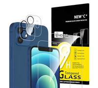 NEW'C 4 Pezzi, 2 x Pellicola Vetro Temperato per iPhone 12 e 2 x Protezione Fotocamera Posteriore per iPhone 12 - Antigraffio - Senza Bolle d'Aria - Ultra Resistente - Vetro Durezza 9H