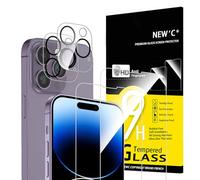 NEW'C 4 Pezzi, 2 x Pellicola Vetro Temperato per iPhone 14 Pro (6,1") e 2 x Pellicola Vetro Protettiva Fotocamera Posteriore per iPhone 14 Pro (6,1") -Antigraffio - Ultra Resistente - Vetro Durezza 9H