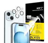 NEW'C 4 Pezzi, 2 x Pellicola Vetro Temperato per iPhone 15 Plus (6,7") e 2 x Pellicola Vetro Protettiva Fotocamera Posteriore per iPhone 15 Plus (6,7") Senza Bolle, Ultra Resistente, Vetro Durezza 9H