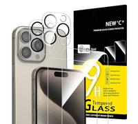 NEW'C 4 Pezzi, 2 x Pellicola Vetro Temperato per iPhone 15 Pro Max (6,7") e 2 x Pellicola Vetro Protettiva Fotocamera Posteriore per iPhone 15 Pro Max (6,7") Senza Bolle, Ultra Resistente, Durezza 9H