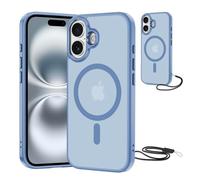 NEW'C Cover Magnetica per iPhone 16 (6,1 Pollici) Compatibile con MagSafe Protezione Antiurto Suprema-Magnetismo Potente e Protezione Militare-Custodia Traslucida Opaca con Cordoncino- Azzurro