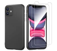 NEW'C Cover Nero per iPhone 11 + 2x Pellicole Vetro Temperato Trasparente | Cover + 2x Pellicole Schermo, Non compatibile con: iPhone 11 Pro, iPhone 11 Pro Max, Durezza 9H, Antiurto, Sottile