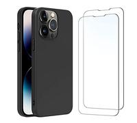 NEW'C Cover Nero per iPhone 14 Pro + 2x Pellicole Vetro | Cover + 2x Pellicole Schermo, 6,1 Pollici, Vetro Temperato, Antiurto, Antigraffio, Raised Edges, HD Trasparente, Ultrasottile