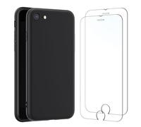 NEW'C Cover Nero per iPhone 8/7 + 2x Pellicole Vetro Temperato | Cover + 2x Pellicole Schermo, Non compatibile con: iPhone 7 Plus, iPhone 8 Plus, Durezza 9H, Antigraffio, Antiurto, Sottile