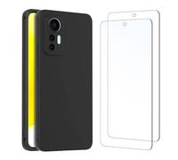 NEW'C Cover Nero per Xiaomi 12 Lite + 2x Pellicole Vetro Temperato - Nero | Cover + 2x Pellicole Schermo, 6,55 Pollici, Durezza 9H, Senza Bolle, Antiurto, Antigraffio, Raised Edges, HD Trasparente