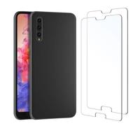 NEW'C Cover per Huawei P20 Pro in silicone custodia ultra sottile nero e 2 × vetro temperato per Huawei P20 Pro, pellicola protettiva per schermo