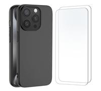 NEW'C Cover per iPhone 15 Pro + 2x Pellicole Vetro Temperato - Nero | Cover + 2x Pellicole Schermo, 6,1 Pollici, Durezza 9H, Antiurto, Antigraffio, Raised Edges, HD Trasparente, Ultrasottile