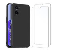 NEW'C Cover per OPPO A57 4G/A57s + 2x Pellicole Vetro Temperato Trasparente | Cover Nero + 2x Pellicole Schermo, 6,56 Pollici, Durezza 9H, Senza Bolle, Antiurto, Antigraffio, Raised Edges, HD Trasparente