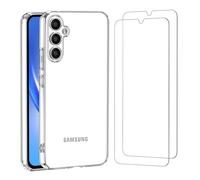 NEW'C Cover per Samsung Galaxy A34 5G + 2x Pellicole Vetro Temperato | Cover Trasparente + 2x Pellicole Schermo, 6,6 Pollici, Durezza 9H, Senza Bolle, Antiurto, Antigraffio, Raised Edges, Sottile