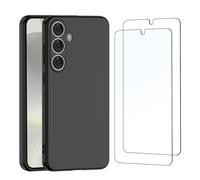 NEW'C Cover per Samsung Galaxy S24 Plus / S24+ 5G in custodia silicone ultra sottile nero e 2 × vetro temperato per Samsung Galaxy S24 Plus / S24+ 5G pellicola protettiva per schermo