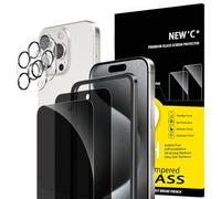 NEW'C Pellicola Vetro Privacy per iPhone 15 Pro Max, Protezione Fotocamera | Set da 4, 2x Vetri Temperati + 2x Protezioni Fotocamera, Durezza 9H, Privacy 28°, Vetro Privacy, Kit Installazione Incluso