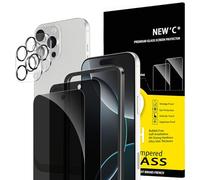 NEW'C Pellicola Vetro Privacy per iPhone 16 Pro Max, Protezione Fotocamera | Set da 4, 2x Vetri Temperati + 2x Protezioni Fotocamera, Durezza 9H, Privacy 28°, Vetro Privacy, Kit Installazione Incluso