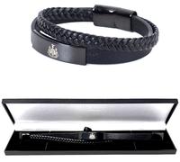 Newcastle United FC Nero IP Pelle Bracciale Costanzo Crest Piastra Doppio Regalo