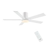 Newday 122cm Ventola Soffitto 5 Pale Bianco con Luce e Telecomando | Ventilatore Soffitto Bianco con LED 24W Dimmerabile, Reversibile Motore DC Silenzioso per Camera da Letto Soggiorno Ufficio