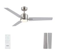 Newday Ventilatore da Soffitto Argento e Legno, 122cm Ventilatore da Soffitto con Luce Dimmerabile e Telecomando Silenzioso, Ventola Soffitto Réversible, 3 Pales da Soffitto con 3 Timer 6 Velocità